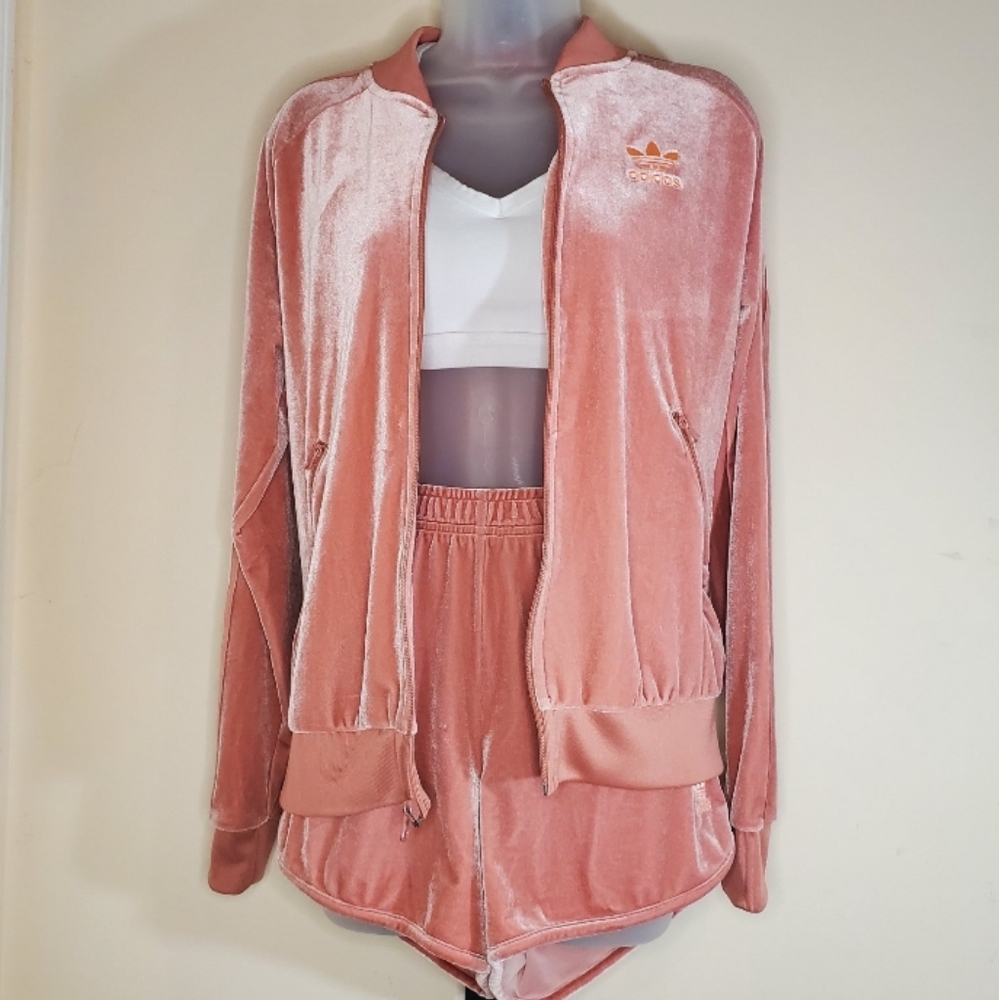 Adidas Originals Pink Velvet Jacket and Shorts Small - Picture 2 of 8